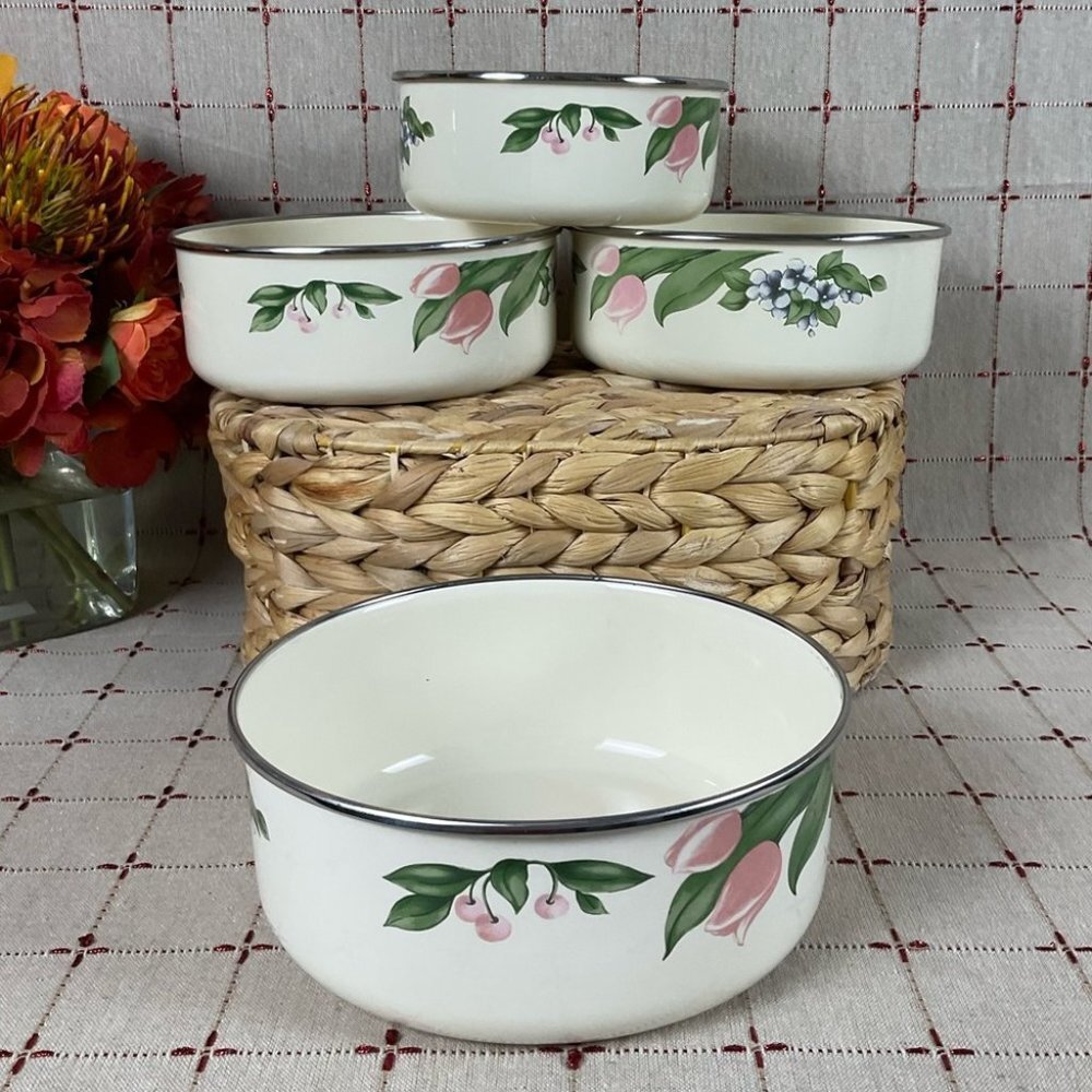 Pfaltzgraff Garden Party (Garden Impressions) Set of 4 Enamel Mixing Bowl Flat